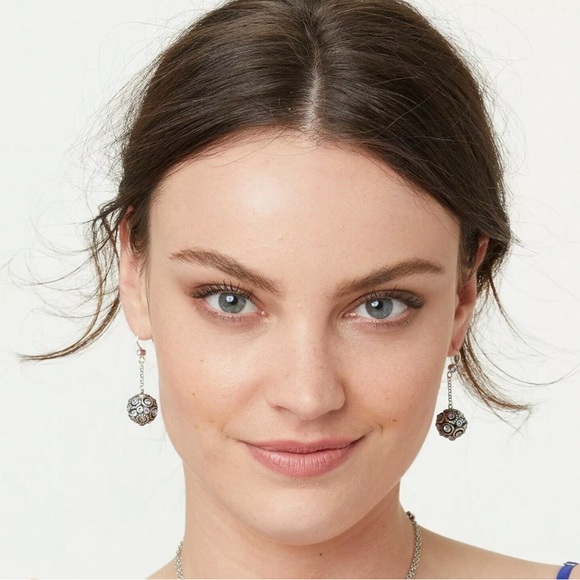 Brighton Dangle Earrings HALO SPHERE Ball Tanzanite Blue topaz Purple Crystals - Picture 2 of 2